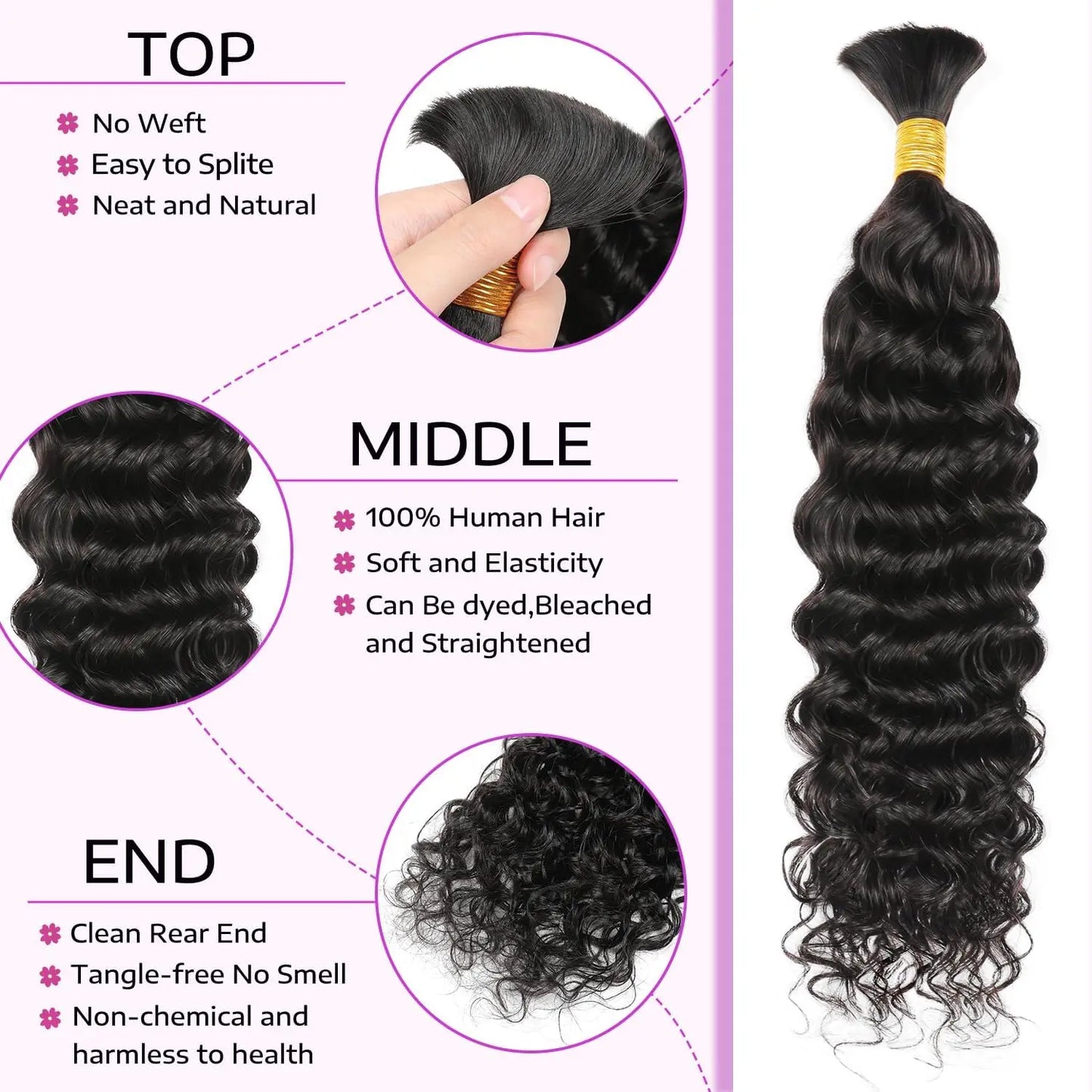 Deep Wave Human Braiding Hair 100% Unprocessed Human Hair Braiding Hair No Weft 18 Inch Curly Bulk Human Hair for Braiding #1B