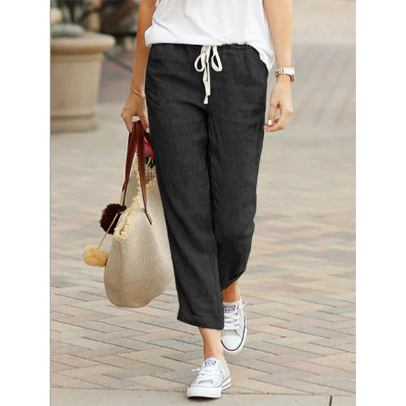 Autumn Cotton Women's Pants Y2K Black Drawstring Elastic Waist Casual Pants Female Loose Fashion Elegant Ladies Bottom