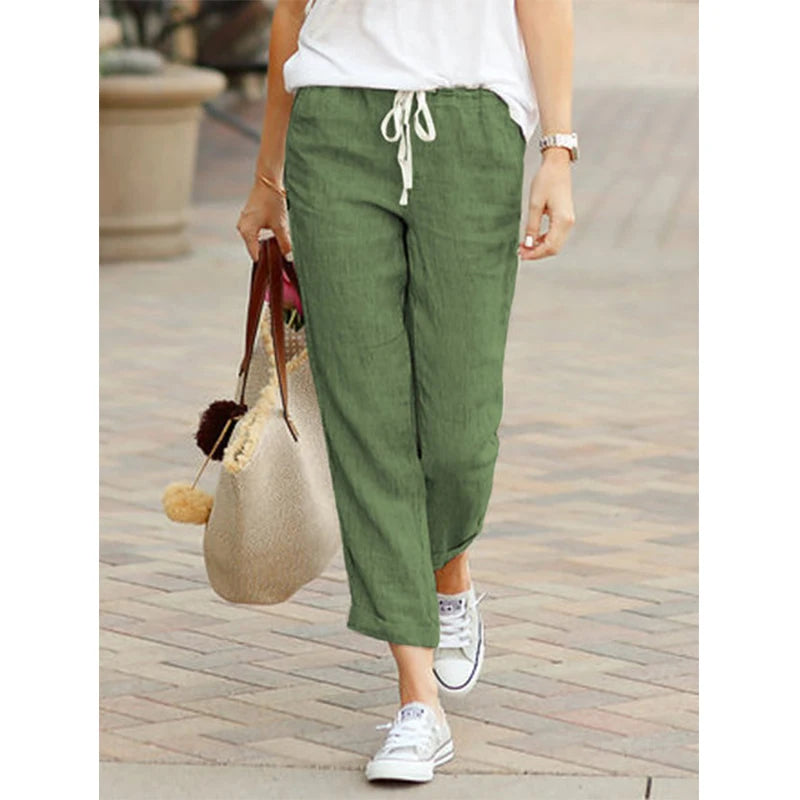 Autumn Cotton Women's Pants Y2K Black Drawstring Elastic Waist Casual Pants Female Loose Fashion Elegant Ladies Bottom