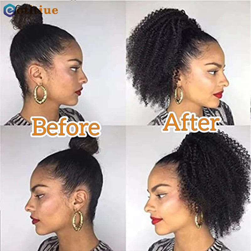 Kinky Curly Hair Extensions Drawstring Puff Ponytail Brazilian Real Human Hair Clip in Pony Tail African American Hair Extension