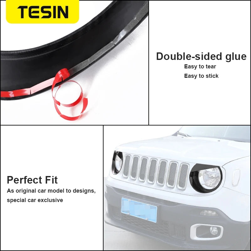 TESIN Lamp Hoods for Jeep Renegade Car Headlight Lamp Decoration Cover for Jeep Renegade 2016 2017 2018 Exterior Accessories