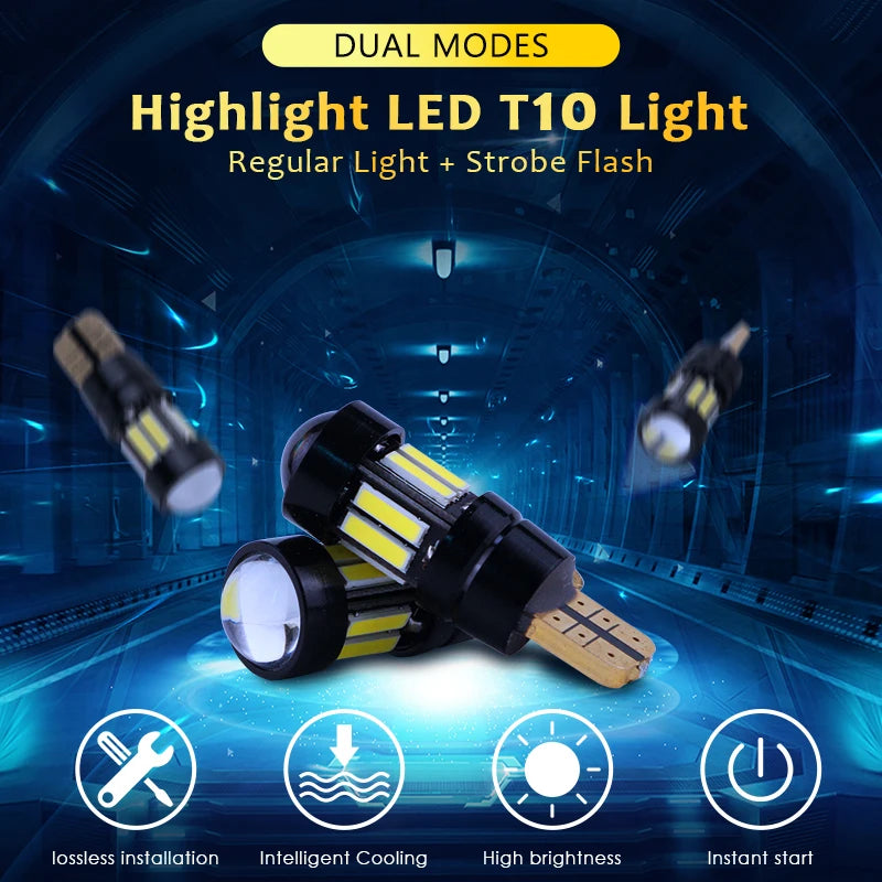 R8 2pcs High Lumen T10 W5W Strobe Flash LED 194 168 Blink Light Bulb Width Clearance Parking Dome Lights 12V White with Lens