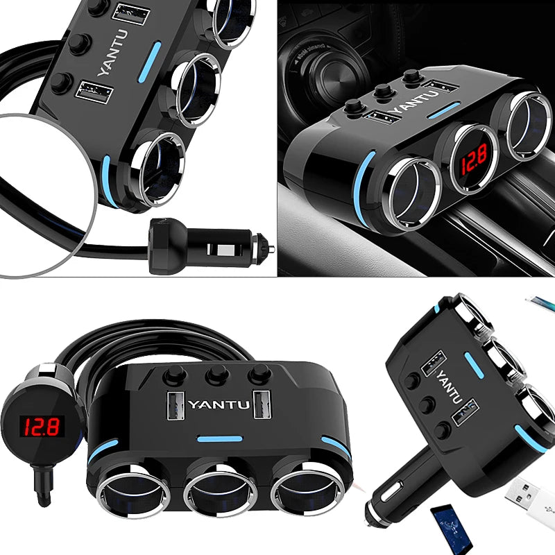 Car Cigarette Lighter Charger 2 USB Port 3 Way Socket Splitter DC 12~24V  Auto Power Adapter Plug Cigar Jack High Speed Charger