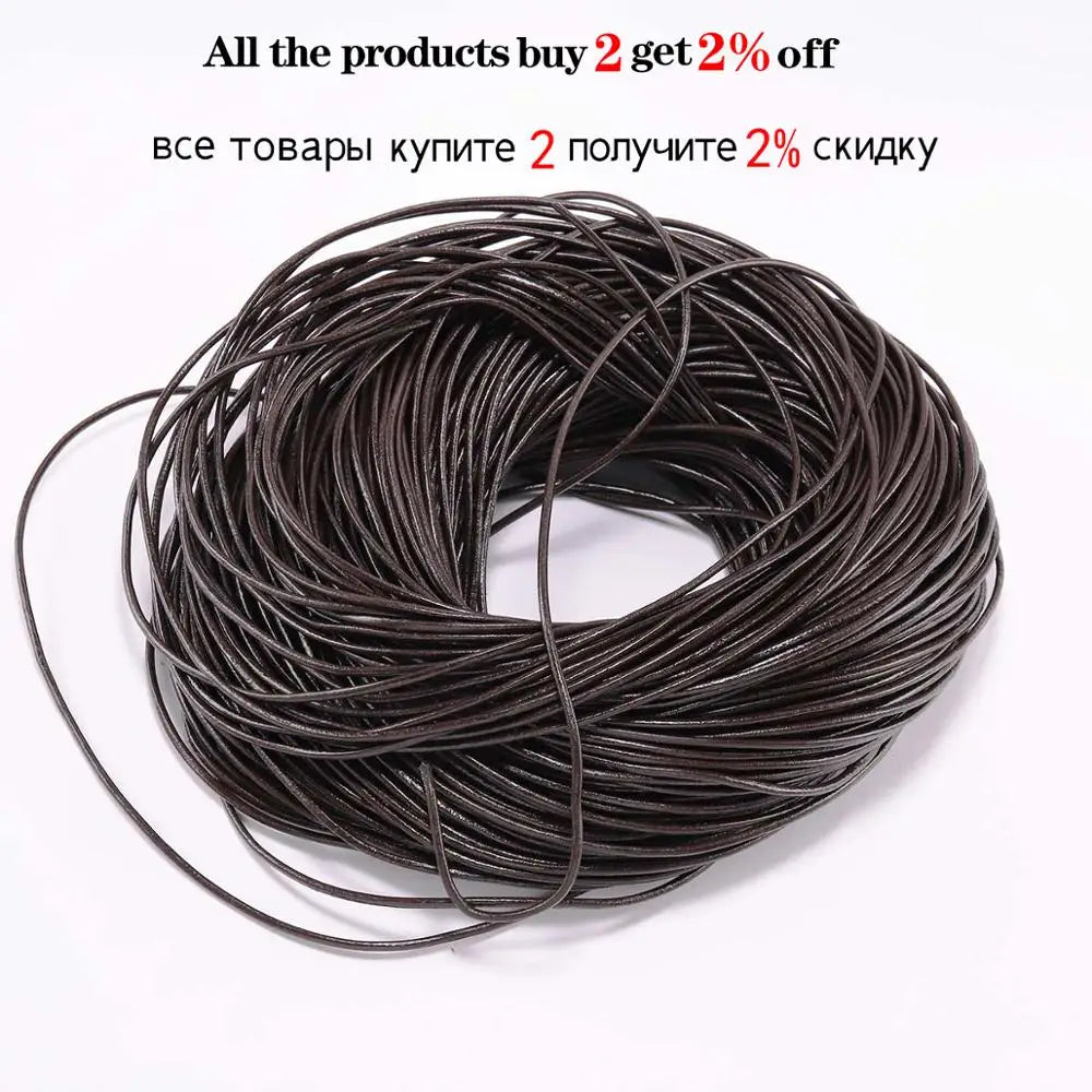 5 Meters/Lot 1-6mm Genuine Cow Leather Round Thong Cord DIY Bracelet Findings Rope String For Jewelry Making