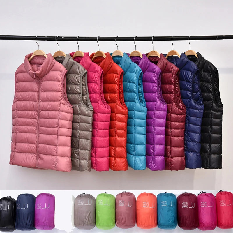 Ultralight Down Vest Women 2021 New Sleeveless Women Duck Down Waistcoat Puffy Padded Warm Vest Jacket Windproof Warm Portable