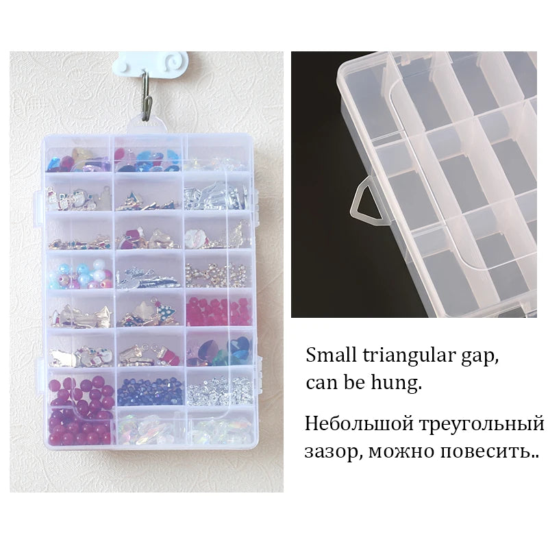 Transparent Plastic Storage Jewelry Box Compartment Adjustable Container For Beads Earring Box For Jewelry Rectangle Box Case