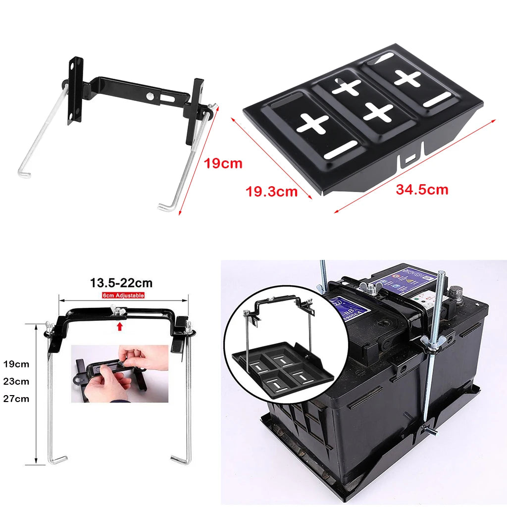 28cm/34cm Car Battery Tray Bracket Car Storage Battery Holder Tray Adjustable Hold Down Clamp for Marine Boat RV SUV (-ZJ02)