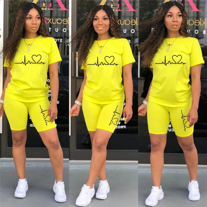 Summer Women Two Piece Set Sportswear T-Shirts and Shorts Ladies Casual O-Neck Pullover Short Sleeve T-Shirt Casual Tracksuit