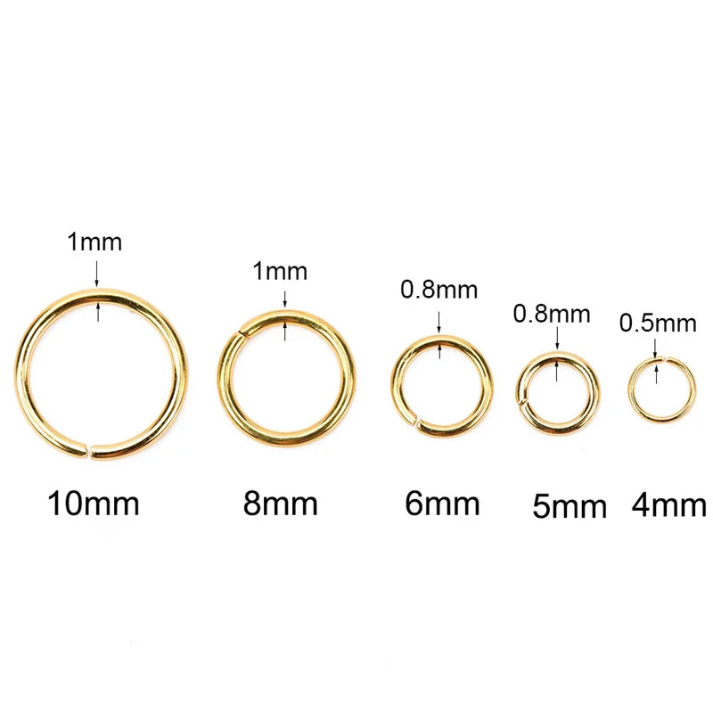 100pcs PVD Never Fade Stainless Steel Open Jump Rings 4/5/6/8/10mm Split Rings Connectors Necklace Bracelet Jewelry Accessories