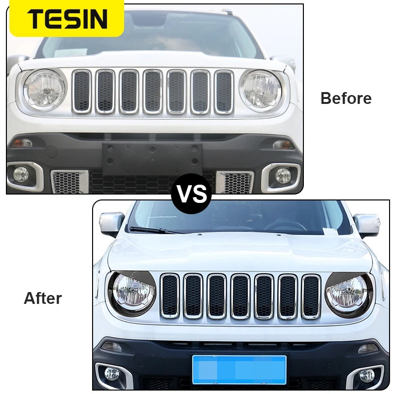 TESIN Lamp Hoods for Jeep Renegade Car Headlight Lamp Decoration Cover for Jeep Renegade 2016 2017 2018 Exterior Accessories