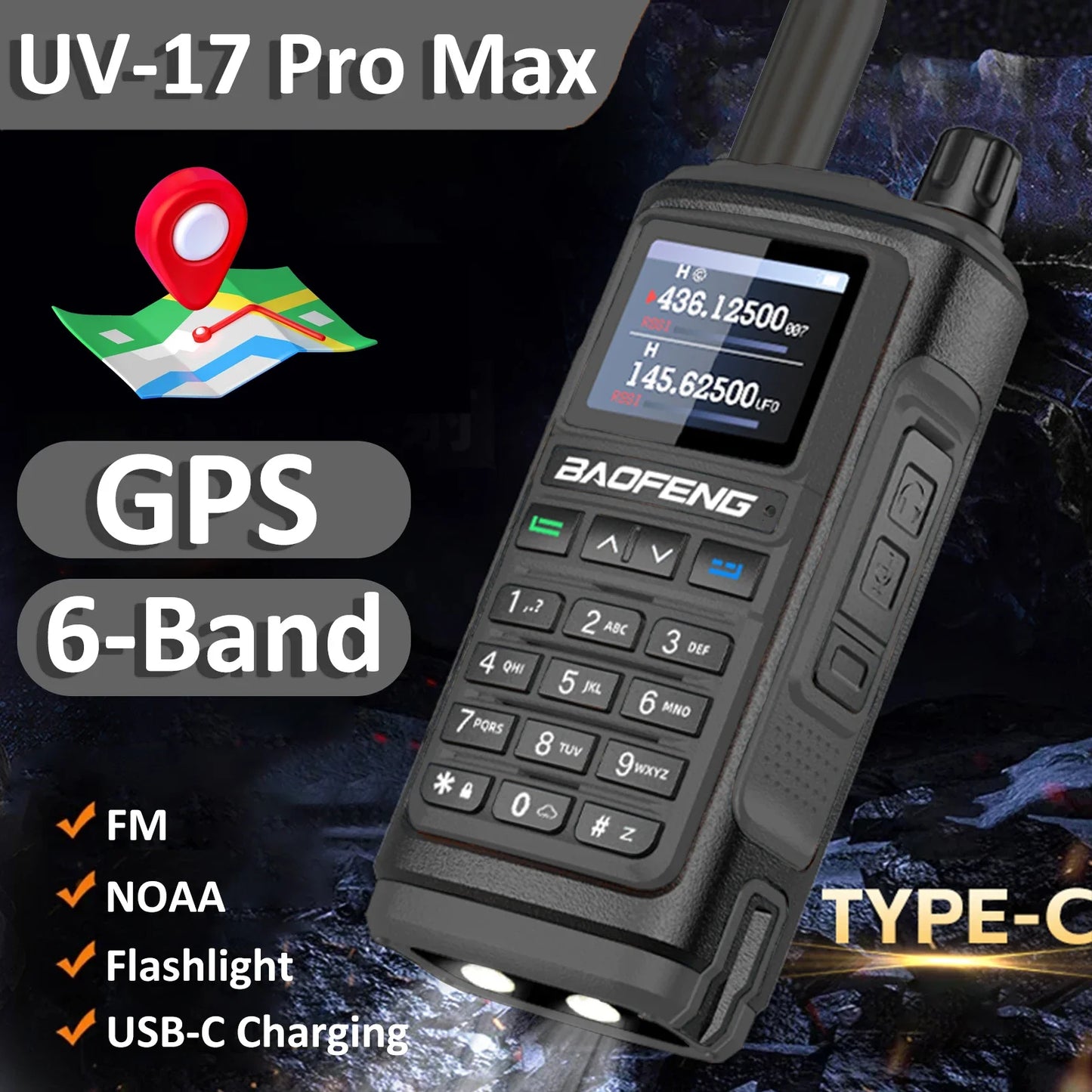 Baofeng UV-17 Pro Max GPS Six-Band Long Range Walkie Talkie Wireless Copy Frequency UV17 Pro USB-C AM/FM Two Way Radio Ham Radio