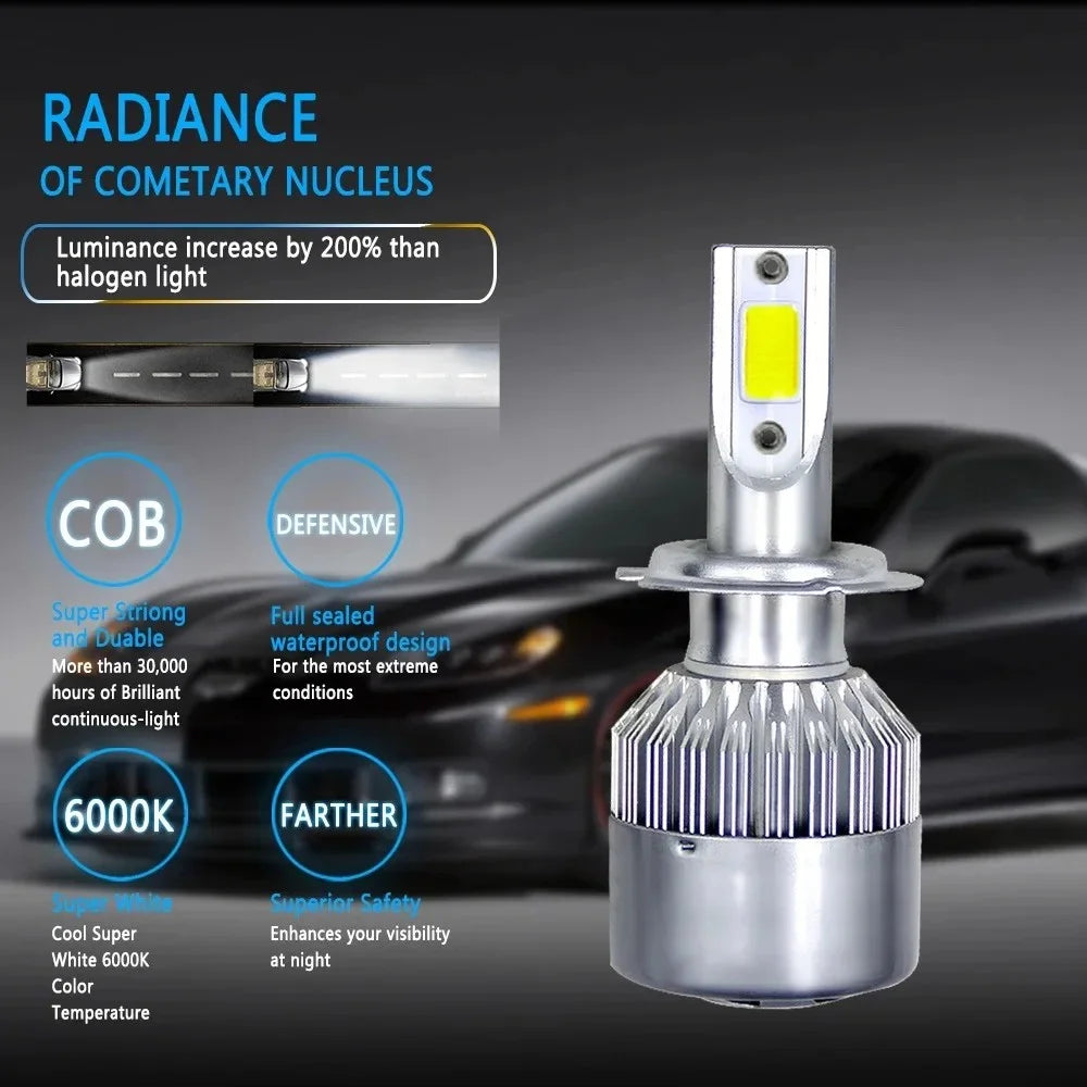 C6 2x H7 LED H4 Hi/Lo H1 H3 HB3 HB4 9003 HB2 H13 9005 9006 Car Headlight Bulbs 6000K COB car lights 72W 8000LM Auto Headlamps