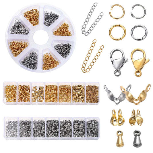 1Box Stainless Steel Lobster Clasps Open Jump Rings Crimp Beads Caps Set For Diy Bracelet Necklace  Jewelry Making Making Kits