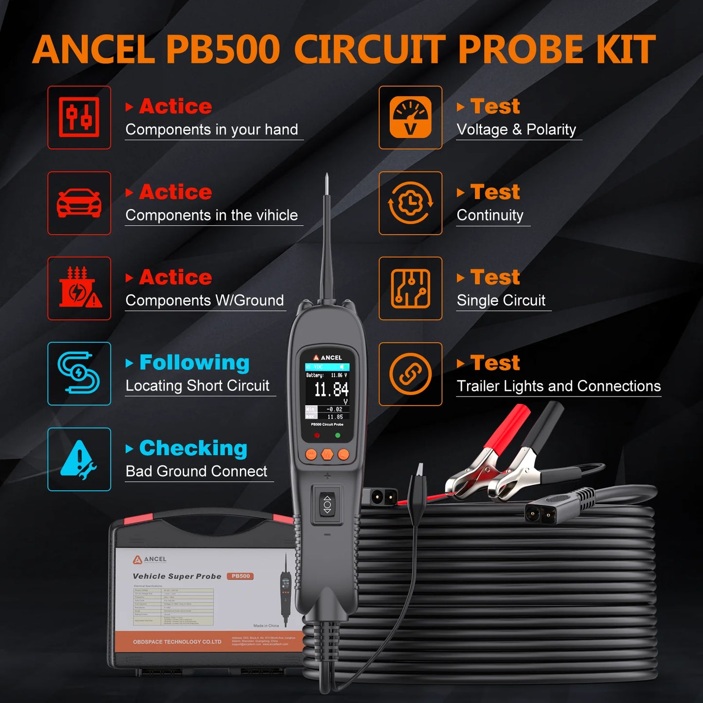 Ancel PB500 Car Power Scan Electric Circuit Tester Automotive Tools Car Multi Meter Circuit Diagnostic Tool PK PS100 OS2600