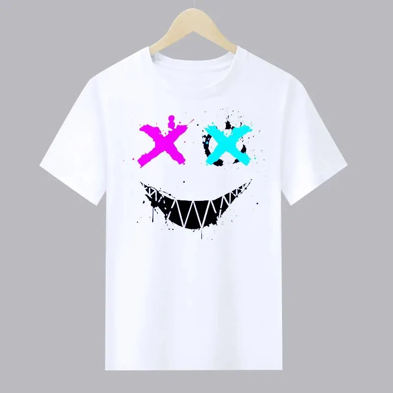 2024 Summer Men's New Fashion Smiley Digital Printing Short-Sleeved T-Shirt Loose Casual Daily Personality Street Hip-Hop Tops