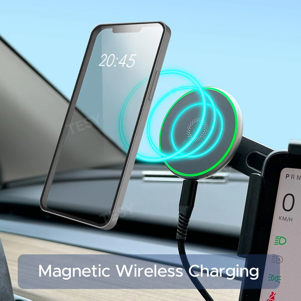 Car Phone Mount Holder 15W Magnetic Magsafe Macsafe Wireless Charger for Tesla Model 3 Y HIGHLAND BYD Atto3 Accessories 2024