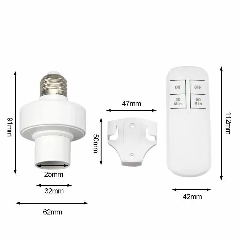 Smart Remote Control Light Switch E27 LED Lamp Wireless Timer Holder Bulb Base Socket On/Off 30M Range For Ceiling Chandelier