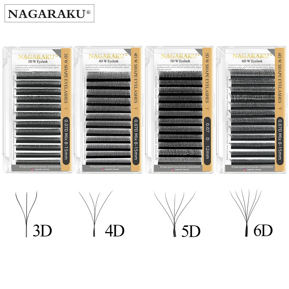 NAGARAKU Automatic Flowering W Shape  Bloom 3D 4D 5D 6D Premade Fans Eyelash Extensions Natural Soft Light Full Dense