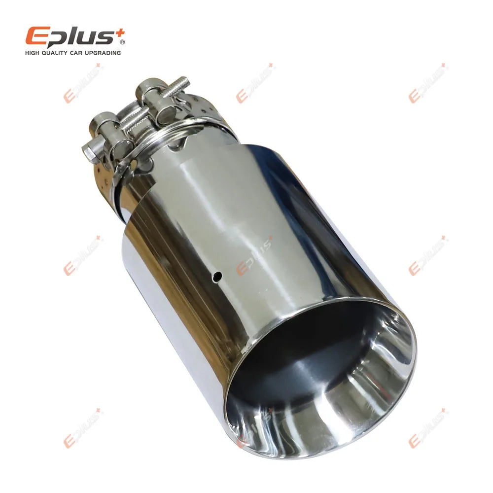 Eplus Car Stainless Steel Silver Muffler Tip Universal Exhaust Pipe Mufflers bilayer Nozzle bilayer Decoration Bevel End