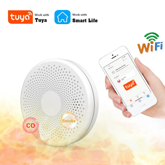 2 in 1 Version WiFi Tuya Smart Co & Smoke Detector Alarm Carbon Monoxide Parlor Room Kitchen Shop Fire PIR Sound Sensor Alert