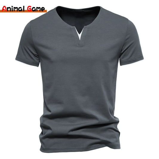 Mens Short Sleeve Henley Shirts Casual Cotton Slim Fit Basic Summer V Neck T-Shirt