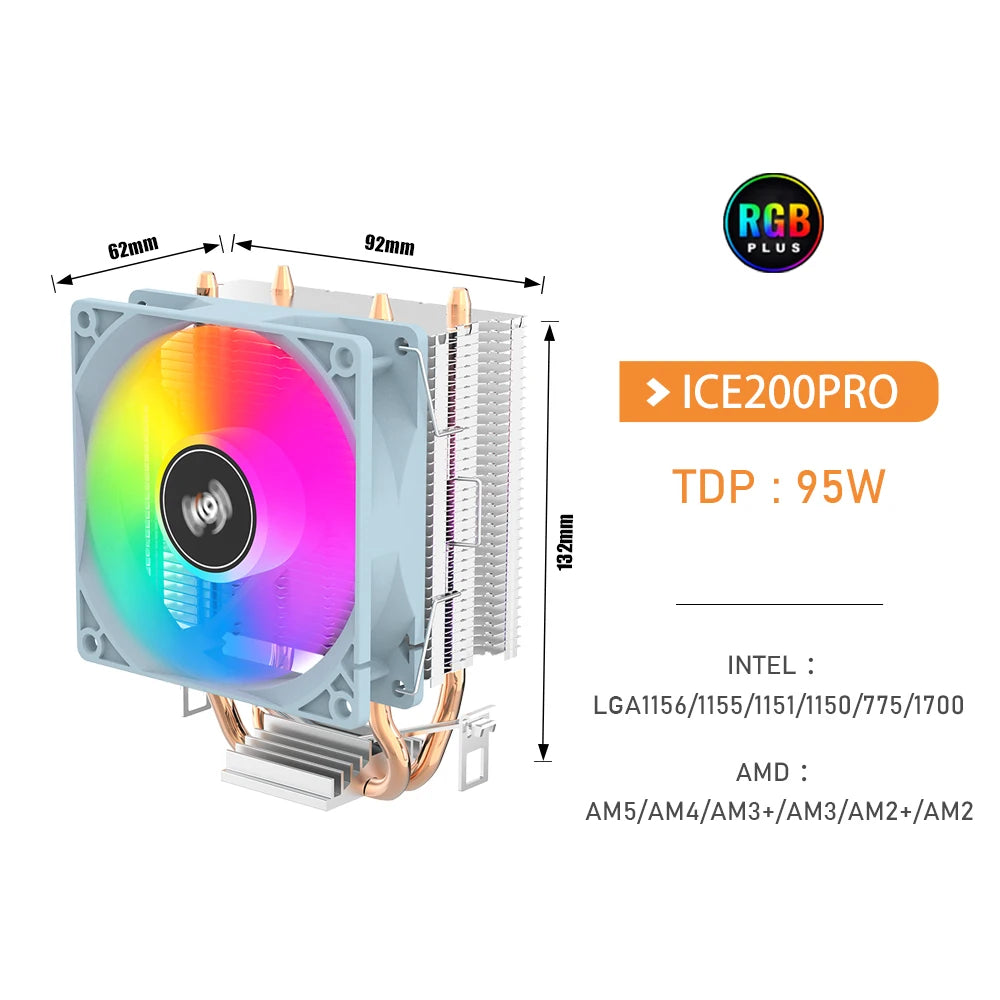 Aigo ICE200PRO Air CPU Cooler 2 Heatpipes Radiator Cooling 3PIN PWM Fan Quiet Ventilador For Intel 115X 1200 1700 AM4 AM5 AMD