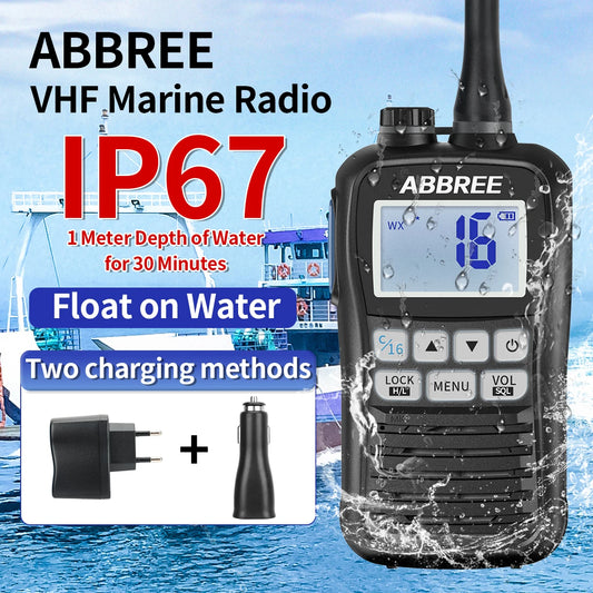 ABBREE AR-25M Marine Radio Waterproof IP67 Handheld VHF Walkie Talkie Transceiver NOAA Floating Two Way Radio for Boat