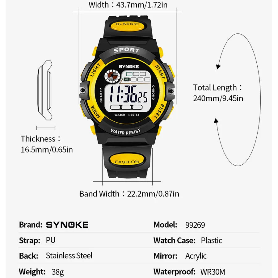 Student Sport Watches For Kids Colorful Electronic Watches Waterproof Clock Children Digital Watch For Boys Fashions Synoke