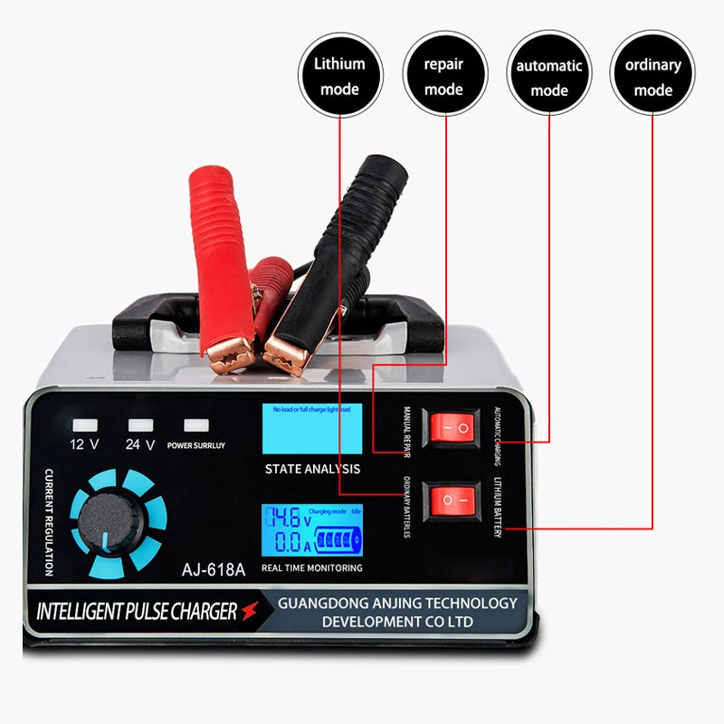 1 Set Car Battery Charger 12-24 Motorcycle Battery Charging Intelligent Pulse Repair of Pure Copper High Power