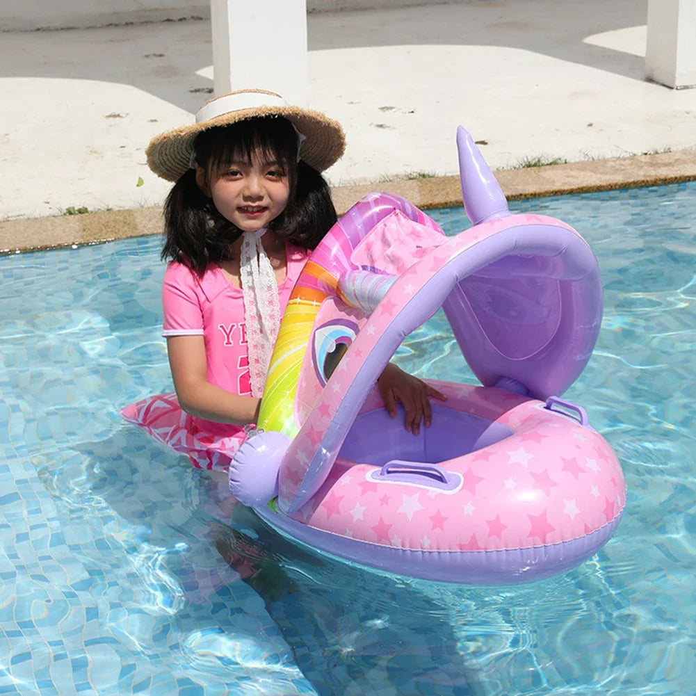 Inflatable Baby Swimming Rings Seat Floating Sun Shade Toddler Swim Circle Fun Pool Bathtub Summer Beach Party Water Toys