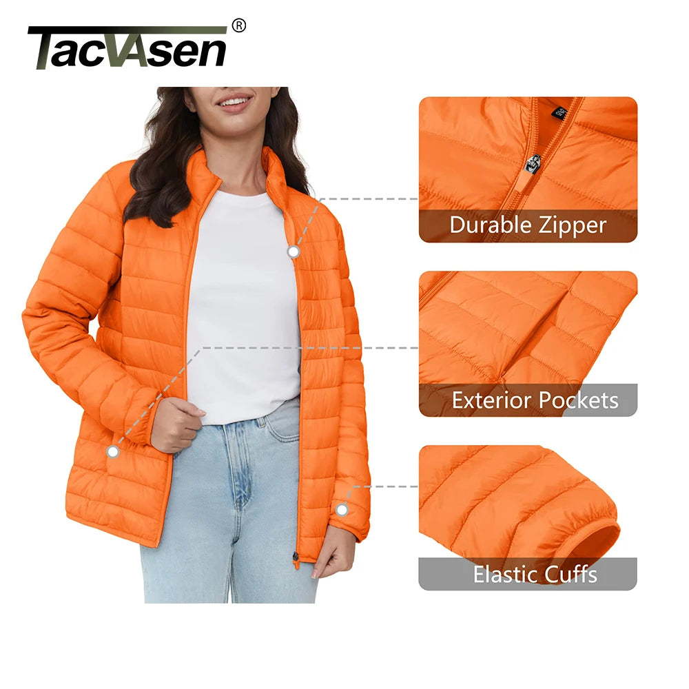 TACVASEN Full Zip Up Puffer Jacket Womens Winter Lightweight Quilted Down Warm Coats Casual Windbreaker Oversize Outwear Outdoor