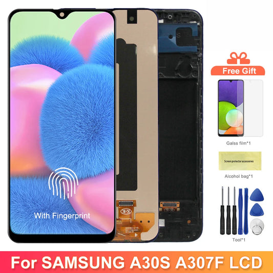 AMOLED A30S Screen, for Samsung Galaxy A30S A307 A307F A307FN A307G A307YN Lcd Dispaly Digital Touch Screen With Frame