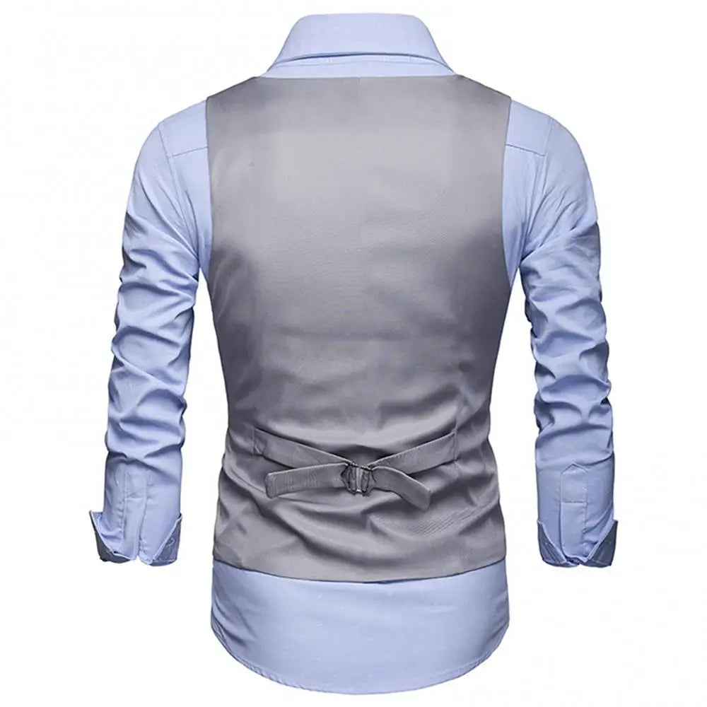 Formal Men Suit Vest Solid Color Single Breasted Business Waistcoat