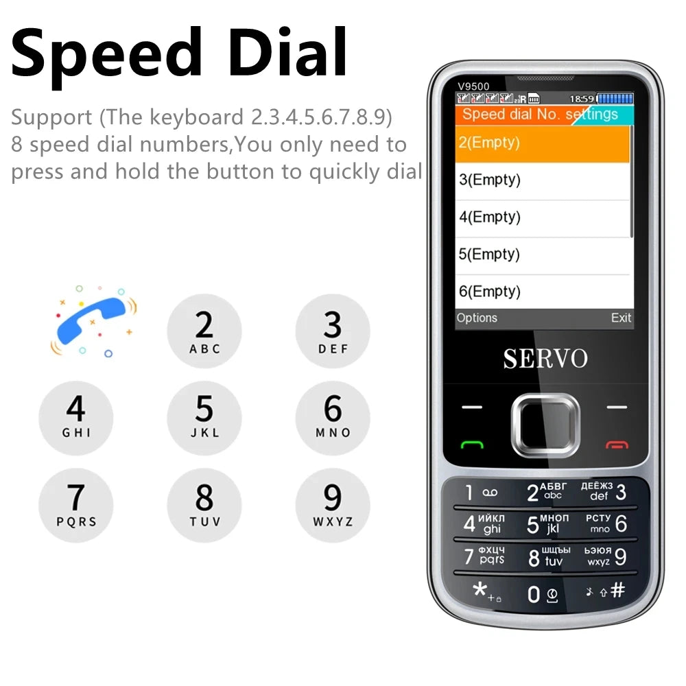 SERVO V9500 Durable Feature Mobile Phone 4 SIM Standby Six Magic Voices 1200mAh FM Radio Call Recording Button Phones Low Prices