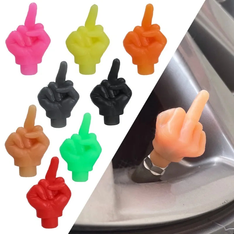 New Car Tire Valve Cap Middle Finger Personality Decor Wheel Nozzle Dustproof Waterproof Tyre Valve Stem Caps Accessories