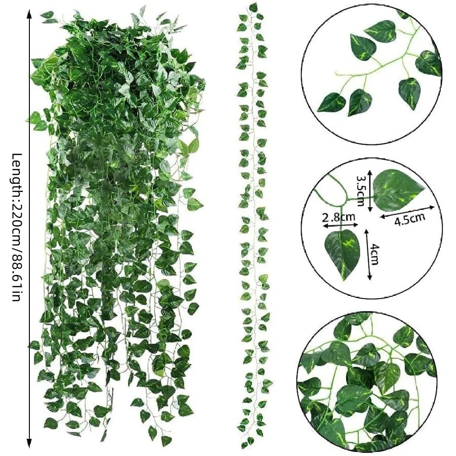 11M Artificial Plant Green Ivy Leaf Garland Fake Plant Creeper Hanging Vine Outdoor DIY Garden Wall Wedding Party Home Decor