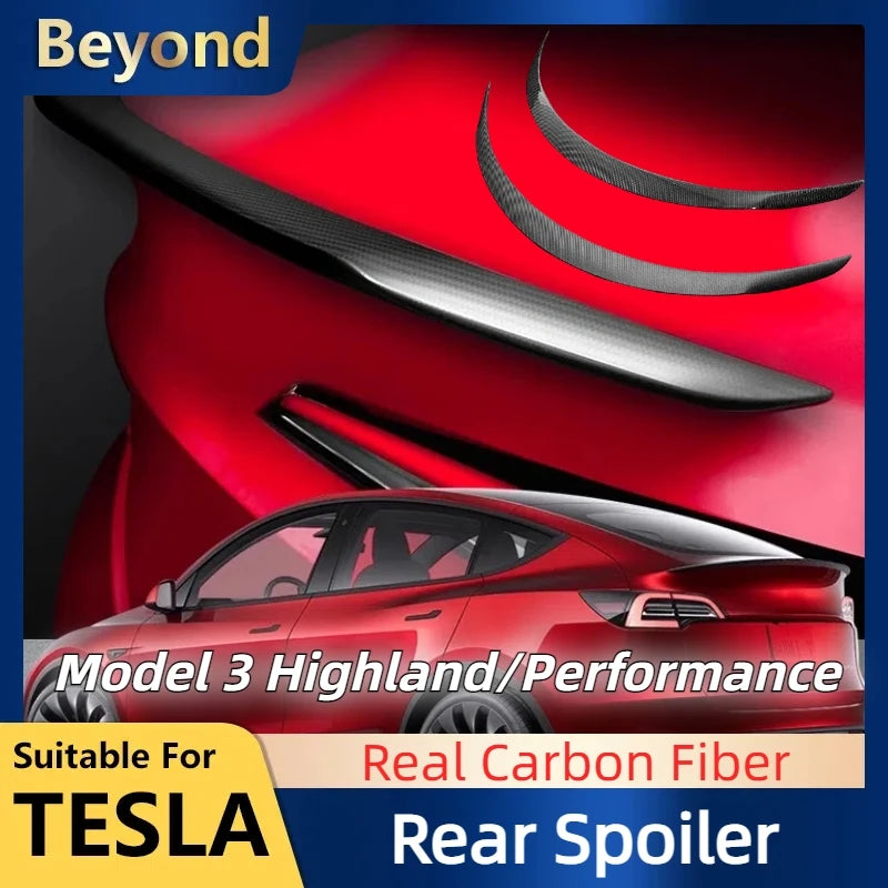 Real Carbon Fiber Rear Spoiler For Tesla Model 3 Highland/Performance Rear Trunk Wing High-performance Version Auto Accessories