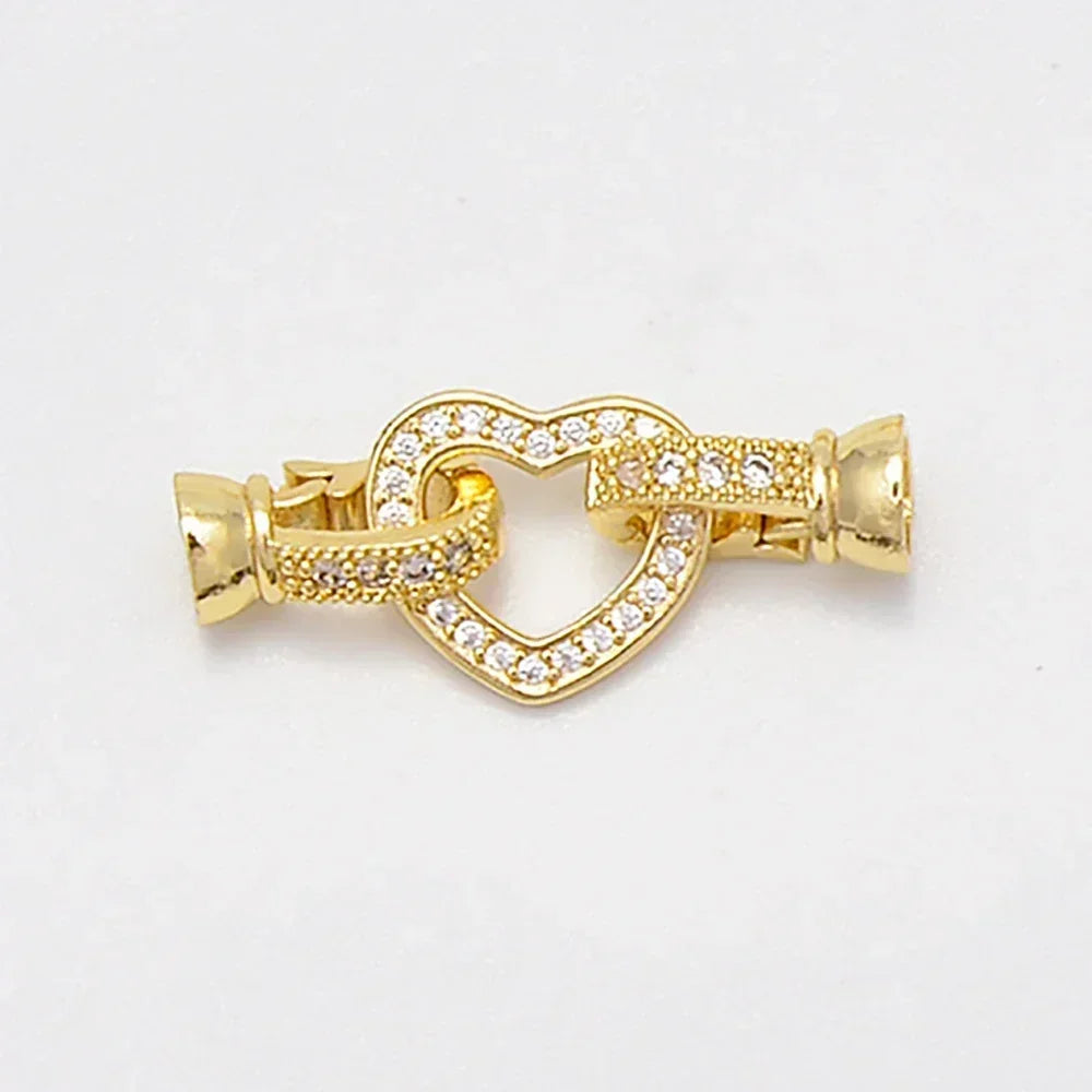 1 Pcs Paved Zircon Connector for Jewelry Making Diy Necklace Bracelet Chain Accessories Gold/Silver Color Round Heart Shape Part