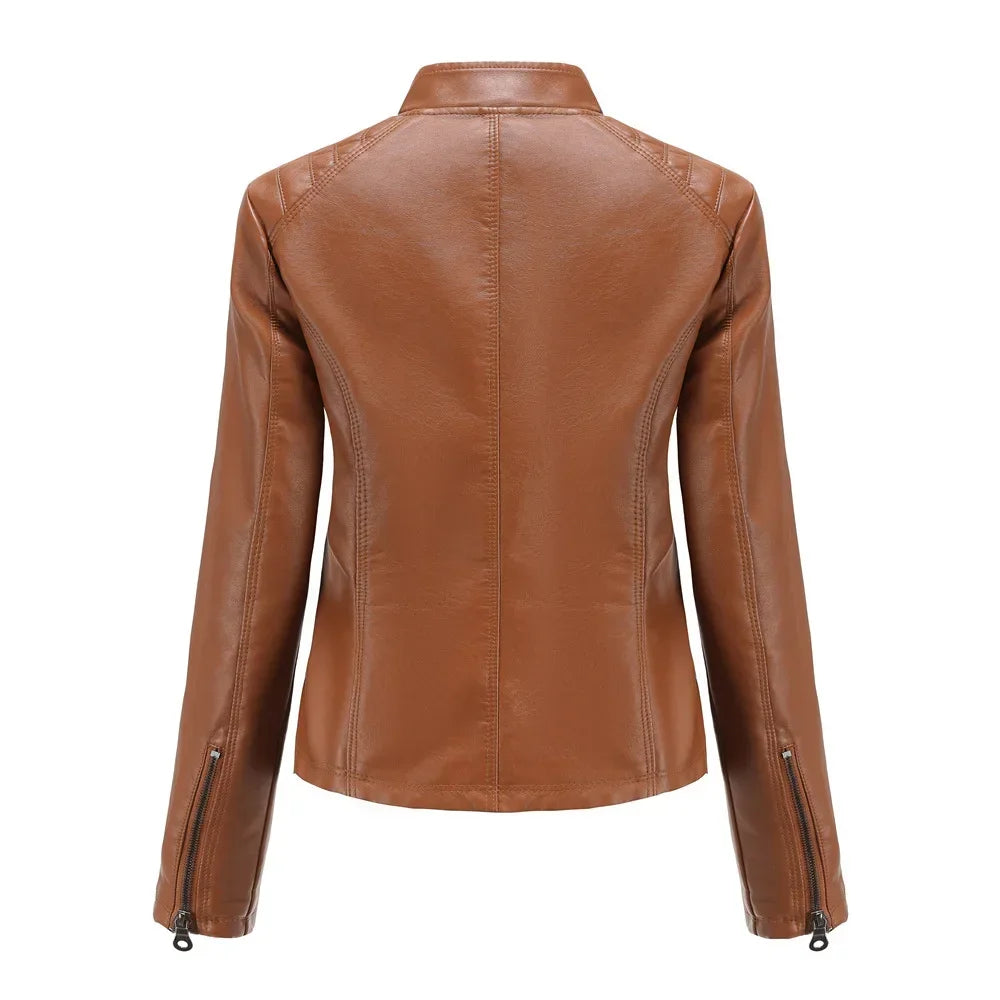 Faux Leather Jacket Women 2024 Spring Autumn Moto Biker Zipper Jacket Fashion New in Outerwears Black Brown Red Pink Coffee XS