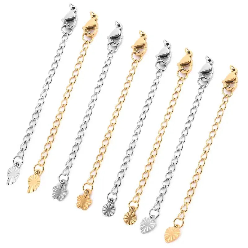 5pcs Stainless Steel Extension Extended Tail Chains With Lobster Clasps Connectors Findings For Bracelet Necklace Tail Chain