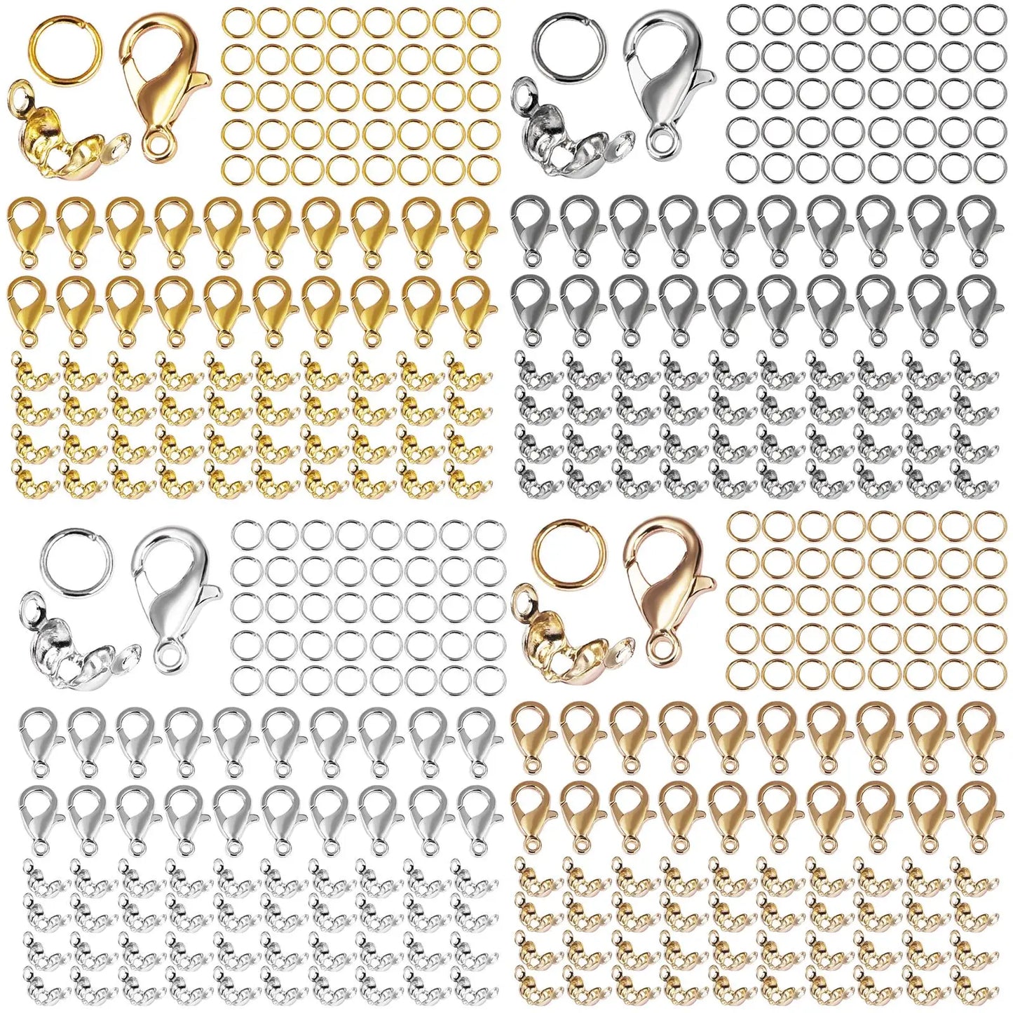 100Pcs Alloy Lobster Clasp Jump Rings Connector Clasp Crimp End Set For Bracelet Necklace Chains DIY Jewelry Making Supplies