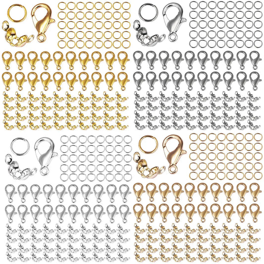 100Pcs Alloy Lobster Clasp Jump Rings Connector Clasp Crimp End Set For Bracelet Necklace Chains DIY Jewelry Making Supplies