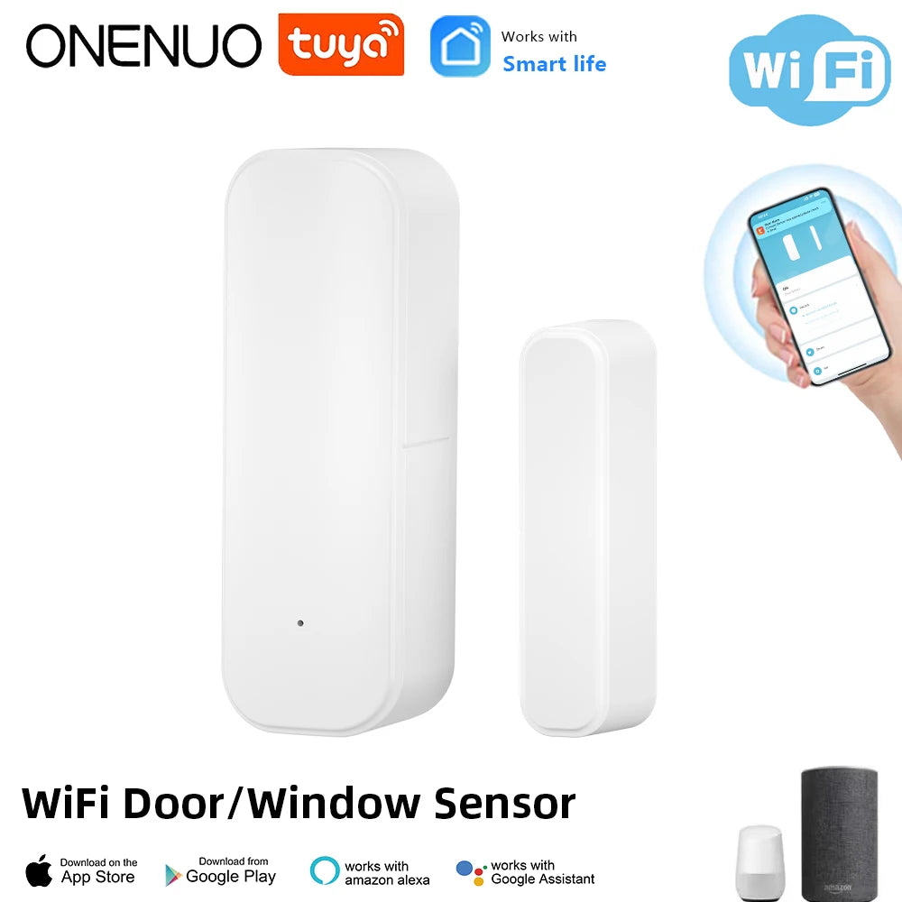 ONENUO Tuya Wifi Door Sensor Window Entry Sensor Security Burglar Door Sensor Alarm Smart Life Magnetic Door Sensor Alexa Google