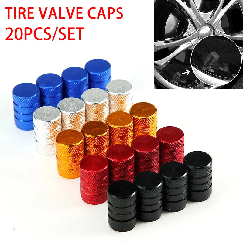 20Pcs Car Tire Valve Stems Cap Knurling Style Tire Valve Cap Aluminum Tire Wheel Stem Air Valve Cap Car Universal Accessories