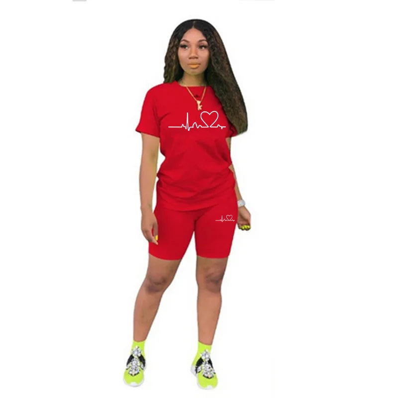 Summer Women Two Piece Set Sportswear T-Shirts and Shorts Ladies Casual O-Neck Pullover Short Sleeve T-Shirt Casual Tracksuit