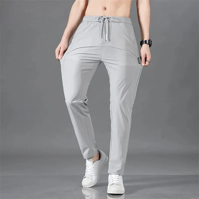 Spring Summer Waist Drawing Solid Color Thin Business Casual Trousers Outdoor Elastic Breathable Straight Tube Sneaker