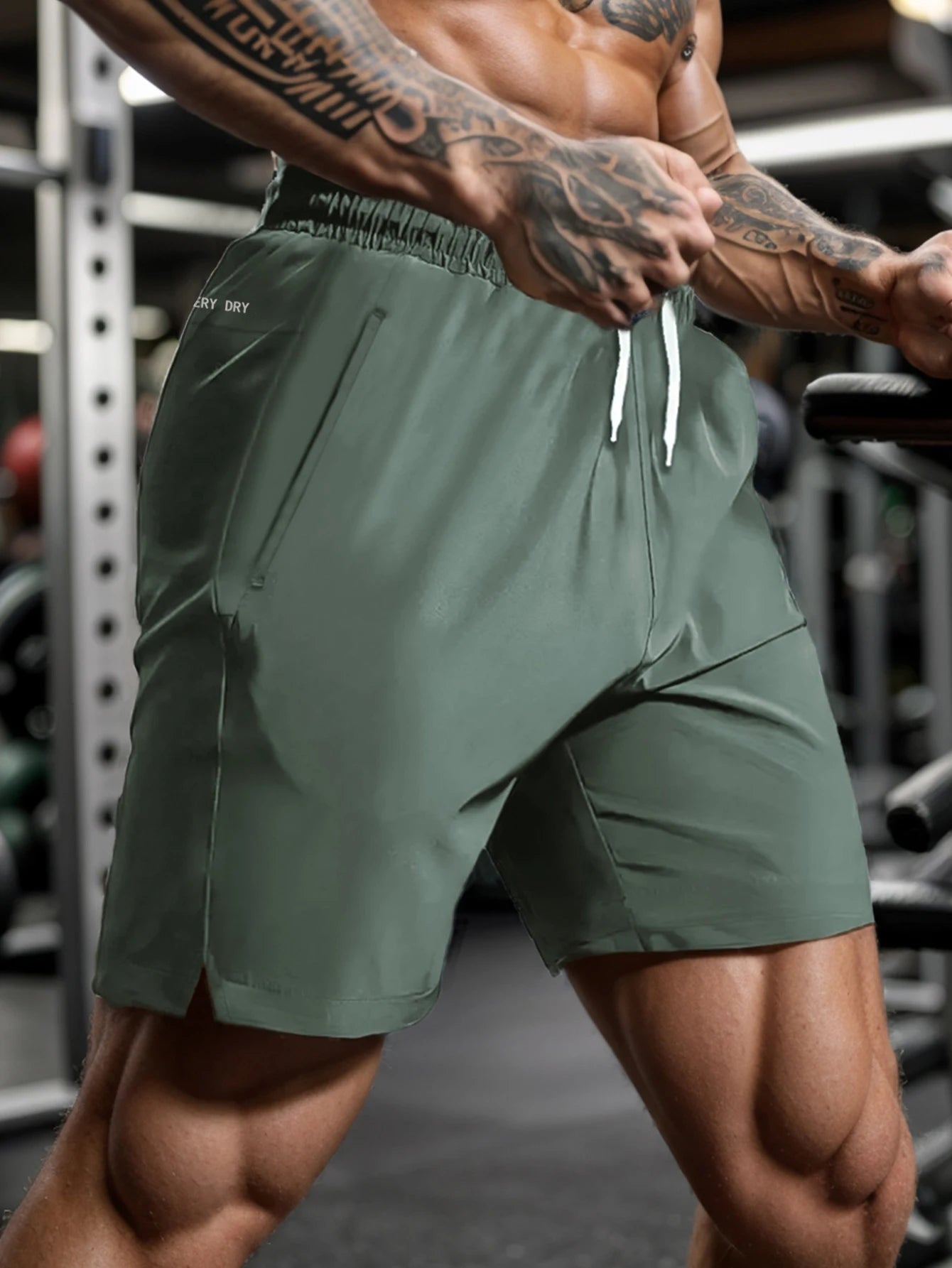 Men's Quick Drying Active Shorts with Zipper Pockets and Drawstring Waist