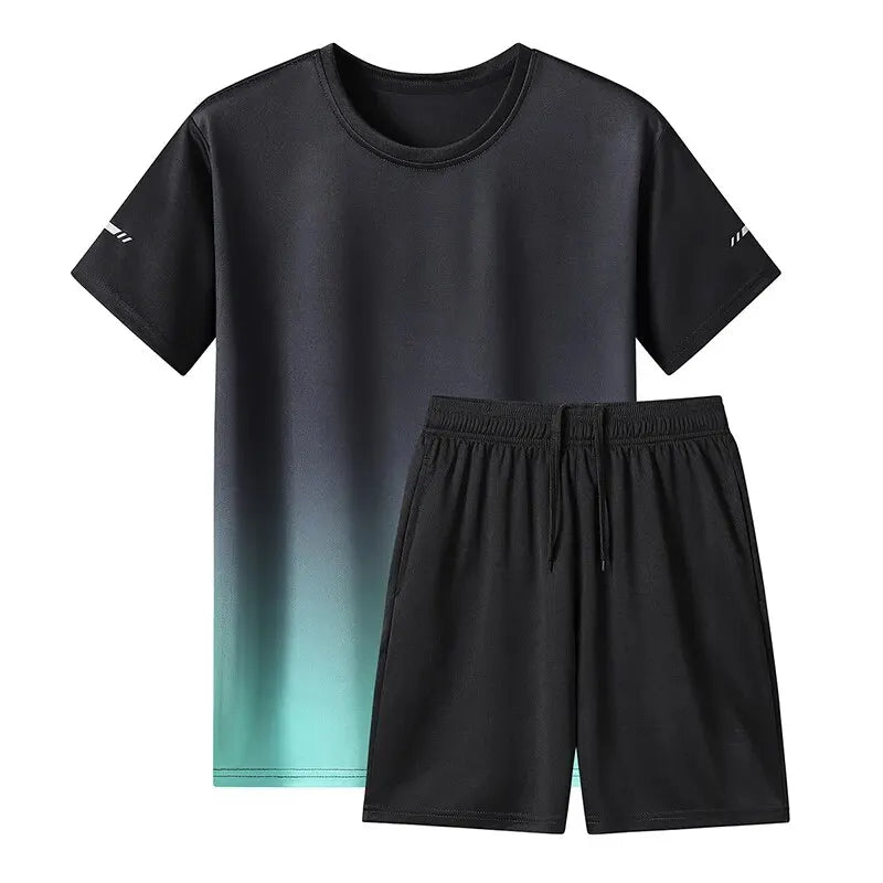 Unisex Quick Dry 2 Piece Outfits Casual Tracksuit Shorts Men 2024 Summer New Sweatsuit Oversize Short Sleeve Sport Set