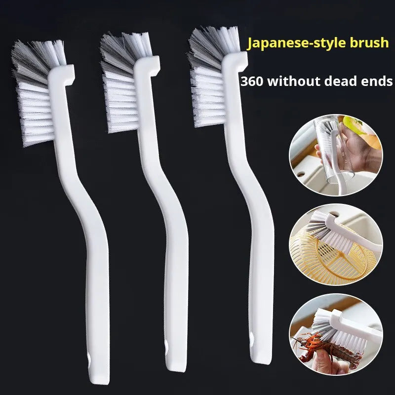 Japanese Style Sink Brush Cleaning Cup Brush with Long Handle Elbow Design Tail Hole Wall Hanging Crevice Cleaning Accessories