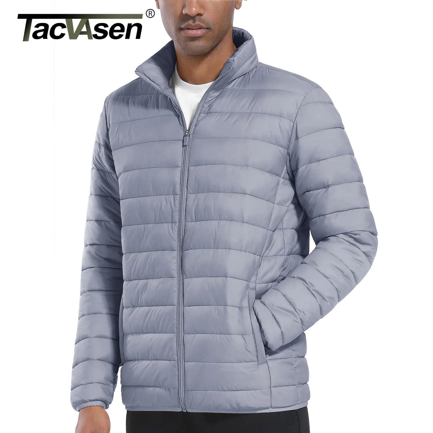 TACVASEN Stand Collar Lightweight Puffer Jackets Mens Quilted Jacket Water Resistant Ripstop Down Insulated Windbreaker Coats